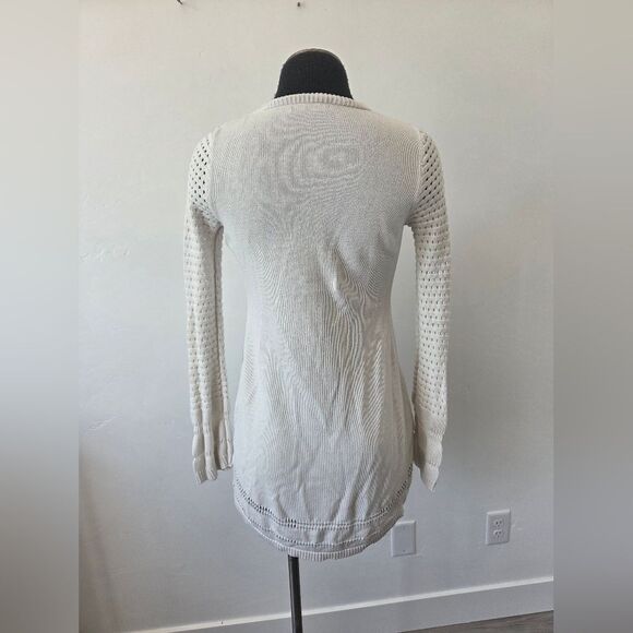 Amelie Boutik White Cotton Cardigan Open Knit Beachy Boho Festival Teacher Small - Picture 4 of 10